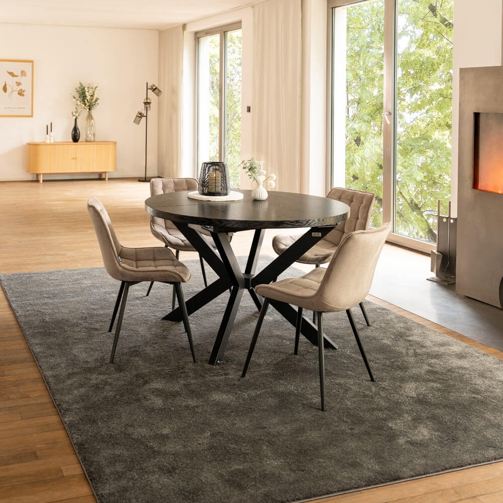 HOME DELUXE Essgruppe Rund Ausziehbar AVENTURA inkl. Sternfuß - 120-160 x 120 cm Dark Oak 4 Stühle Hellbraun Bild 1