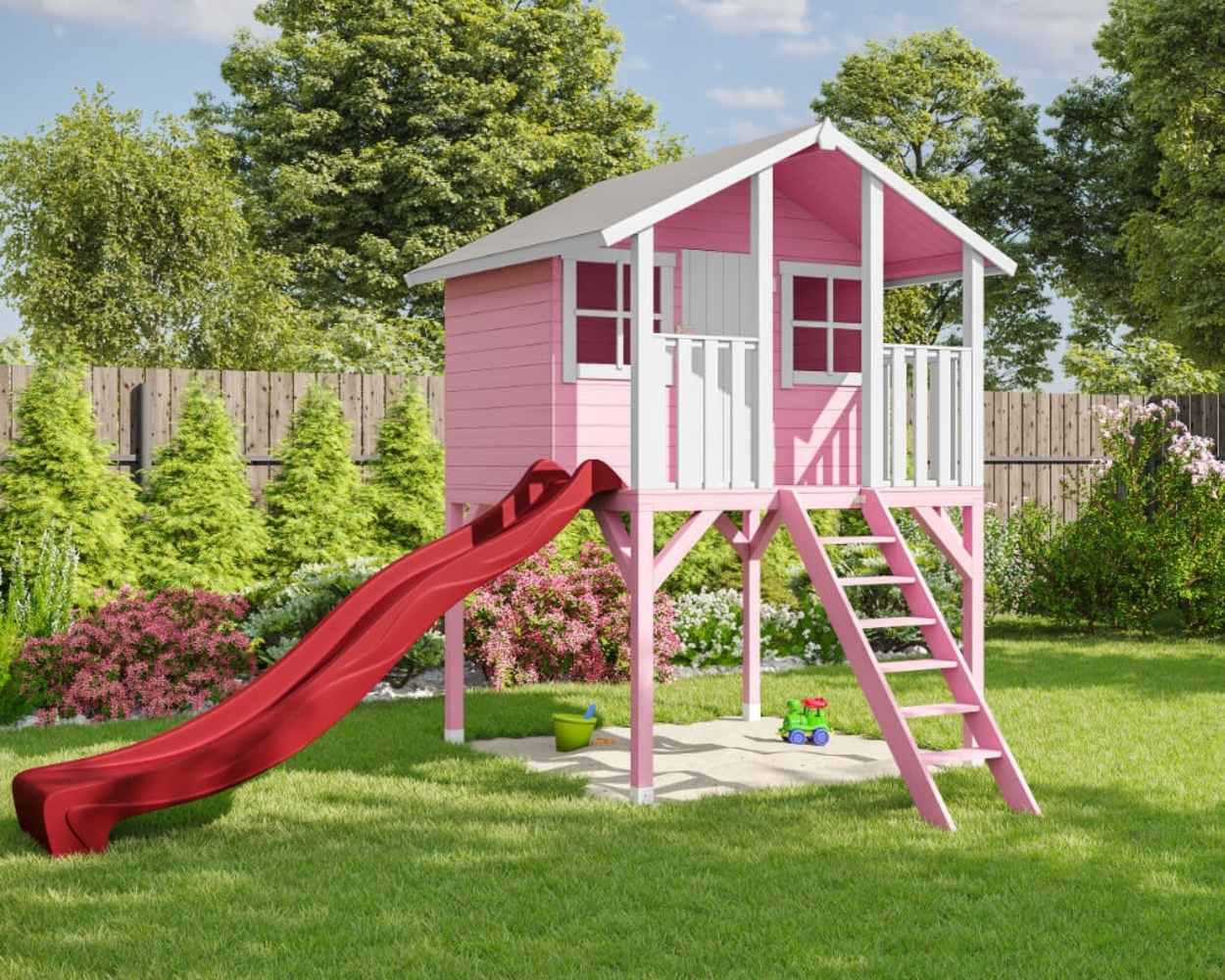 Stelzenhaus Tom / Toby mit Rutsche rot Bild 1