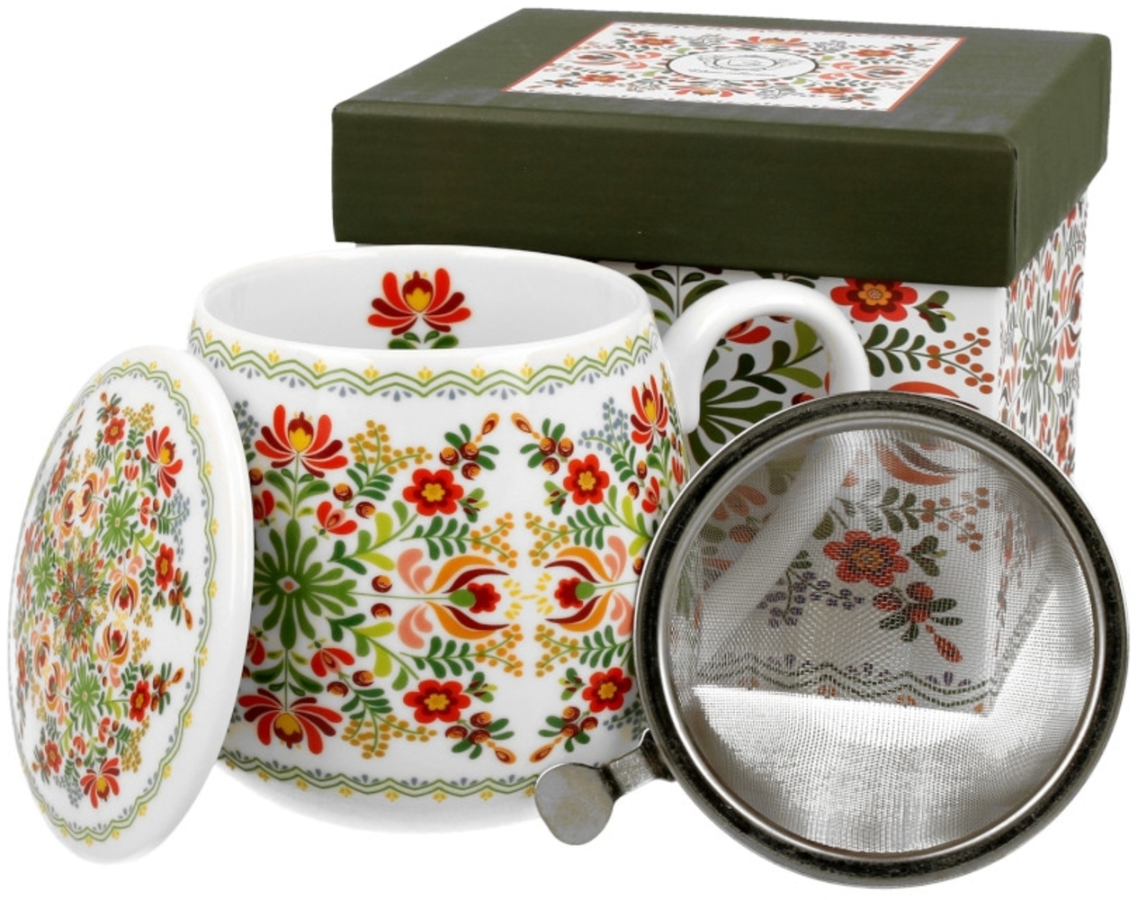 DUO ETNO Fassbecher 430 ml HUNGARIAN mit Teesieb, New Bone China Porzellan Bild 1