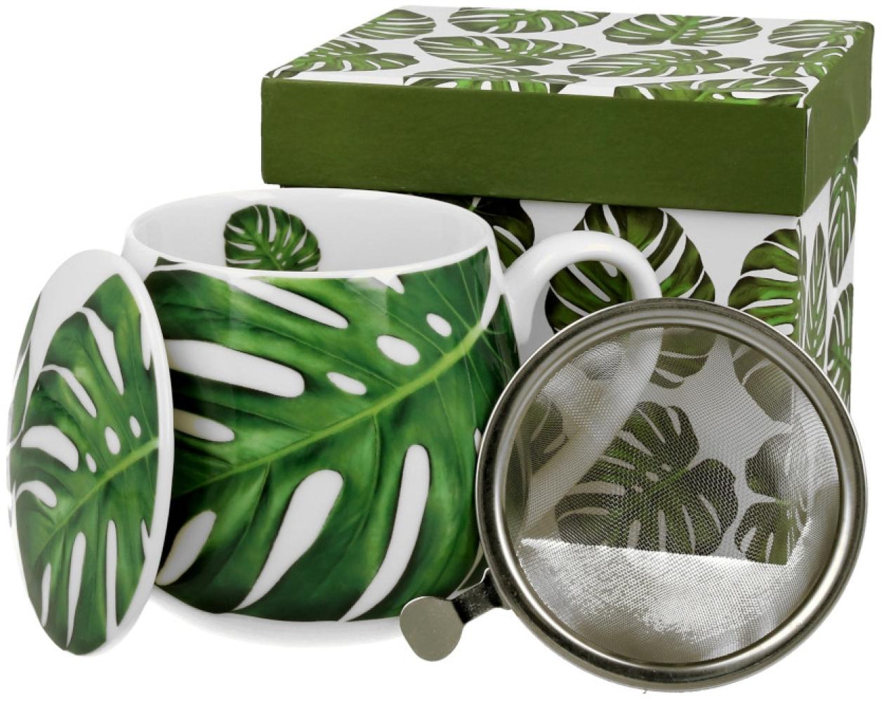 DUO FLORAL Fassbecher 430 ml MONSTERA mit Teesieb, New Bone China Porzellan Bild 1