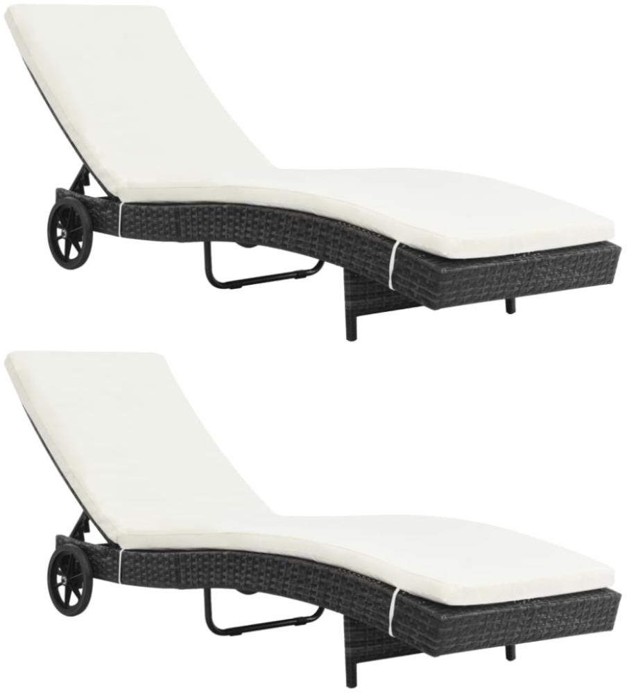 vidaXL Sonnenliegen 2 Stk. mit Rollen und Auflagen Poly Rattan Schwarz 3078465 Bild 1