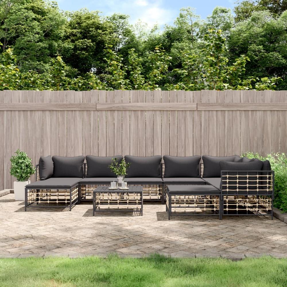 vidaXL 10-tlg. Garten-Lounge-Set mit Kissen Anthrazit Poly Rattan 3186809 Bild 1