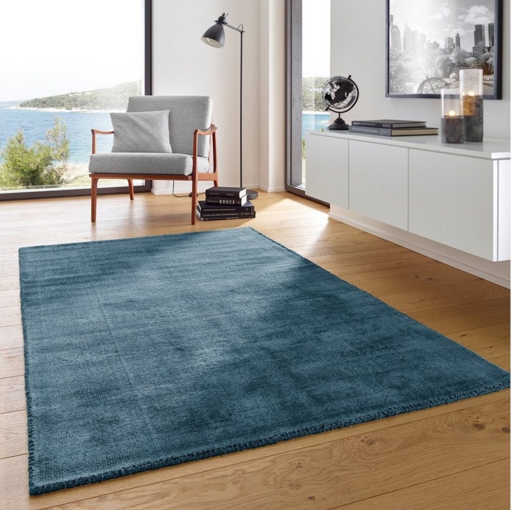 TaraCarpet Teppich TaraCarpet Vanessa strapazierfähiger Viscoseteppich Handarbeit, rechteckig, Höhe: 15 mm, Kurzflor glänzend blau Wohnzimmer Schlafzimmer Esszimmer 080X150 cm Bild 1