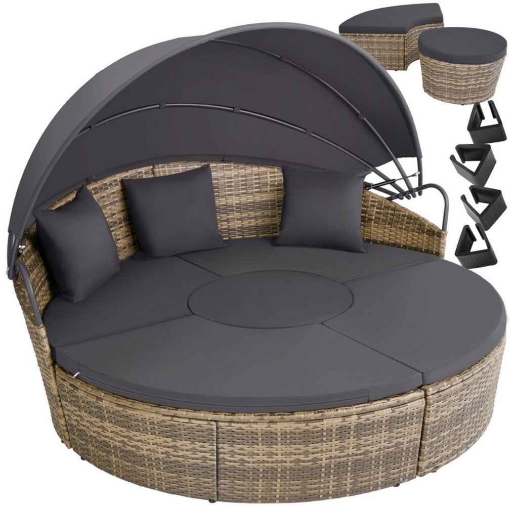 tectake Loungeset Rattan Sonneninsel Santorin - UV-beständig und widerstandsfähig, (Set, 5-tlg), Faltbares Dach mit Klettverschluss und Gasdruckfedersystem Bild 1