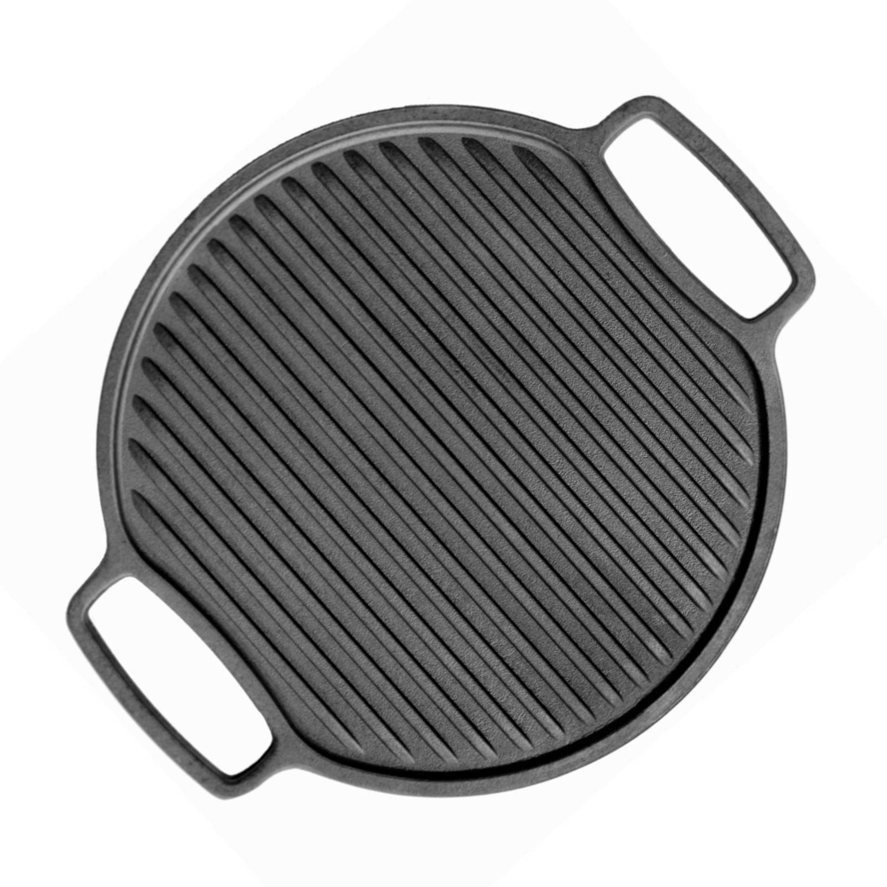 Ø32cm Grillplatte Gusseisen Rund Zweiseitige Grillzubehör Grillaufsatz Geriffelte BBQ Bild 1