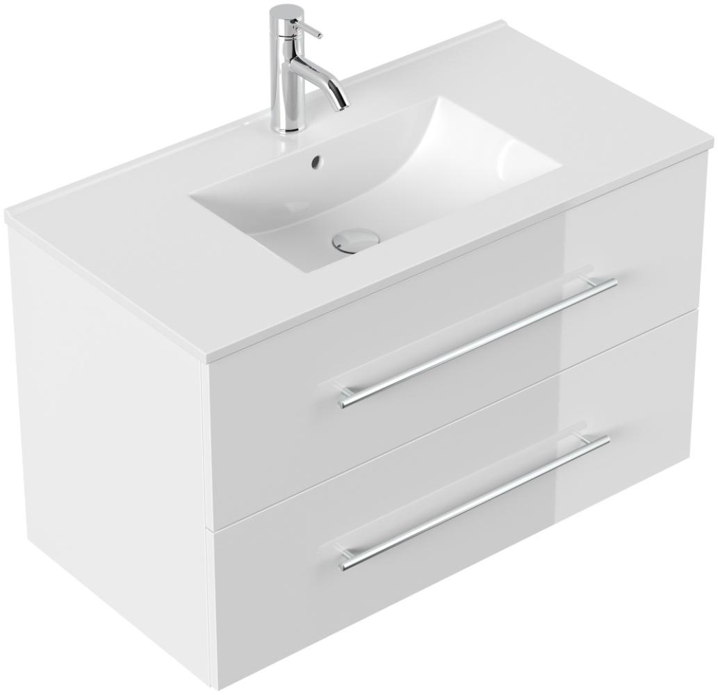 Badmöbel Firenze 90 SoftClose weiss hochglanz : Weiss hochglanz Bild 1