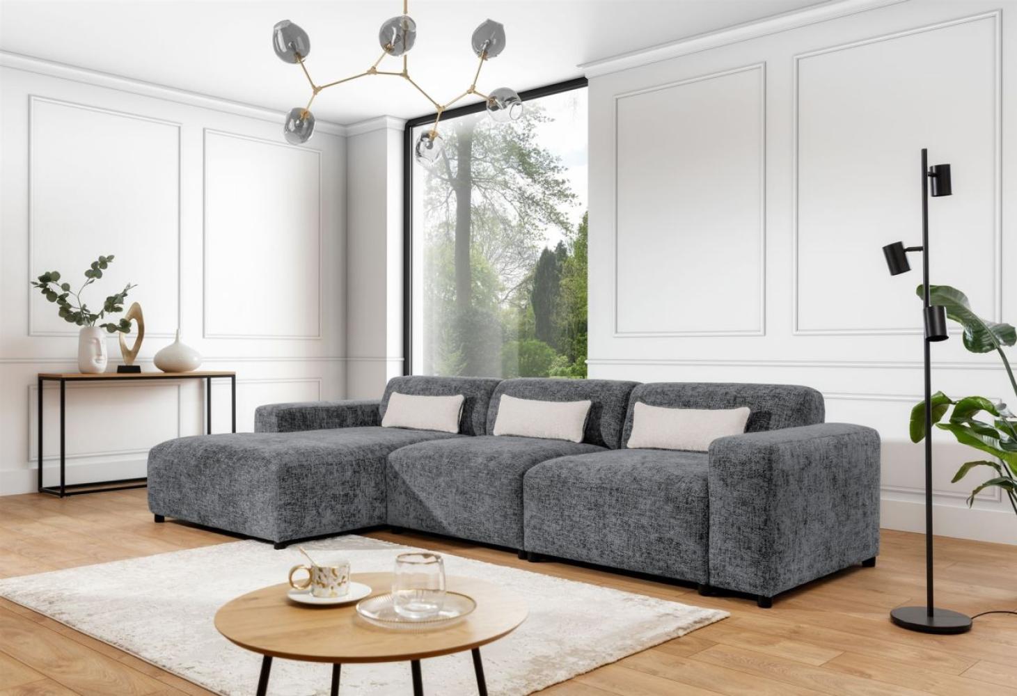 Ecksofa Designersofa ROMY MAX in Stoff Enjoy Me Grau Ottomane Links Bild 1