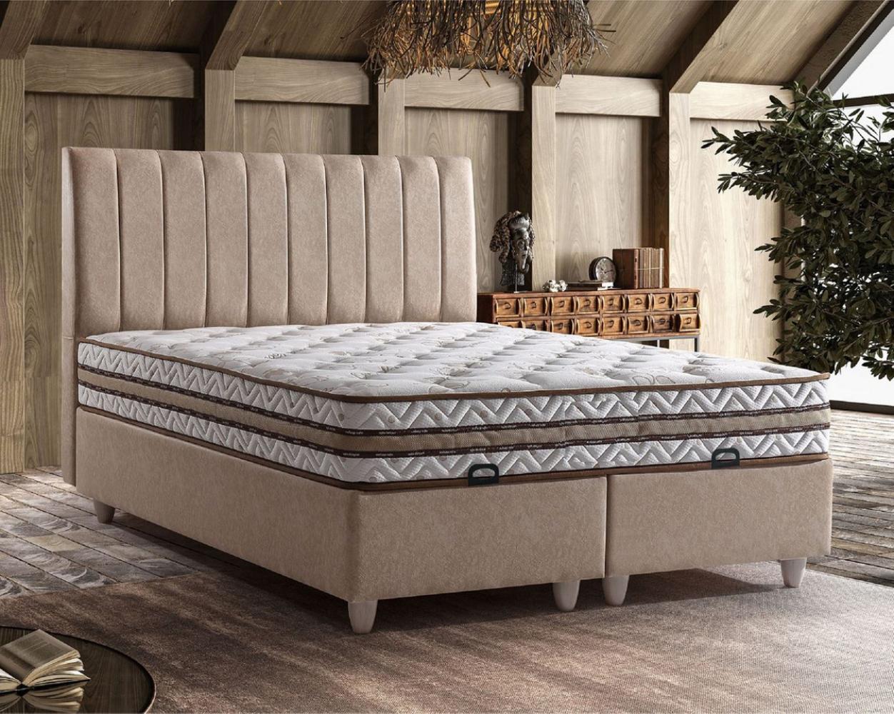 Casa Padrino Luxus Doppelbett Beige / Weiß - Verschiedene Größen - Massivholz Bett mit Kopfteil und Matratze - Schlafzimmer Möbel - Hotel Möbel - Luxus Möbel Bild 1