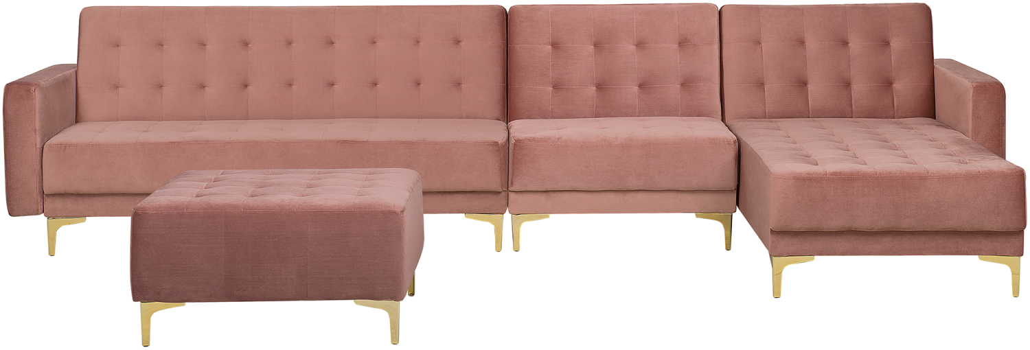 Modulsofa Samtstoff Schlaffunktion rosa linksseitig Ottomane ABERDEEN Bild 1