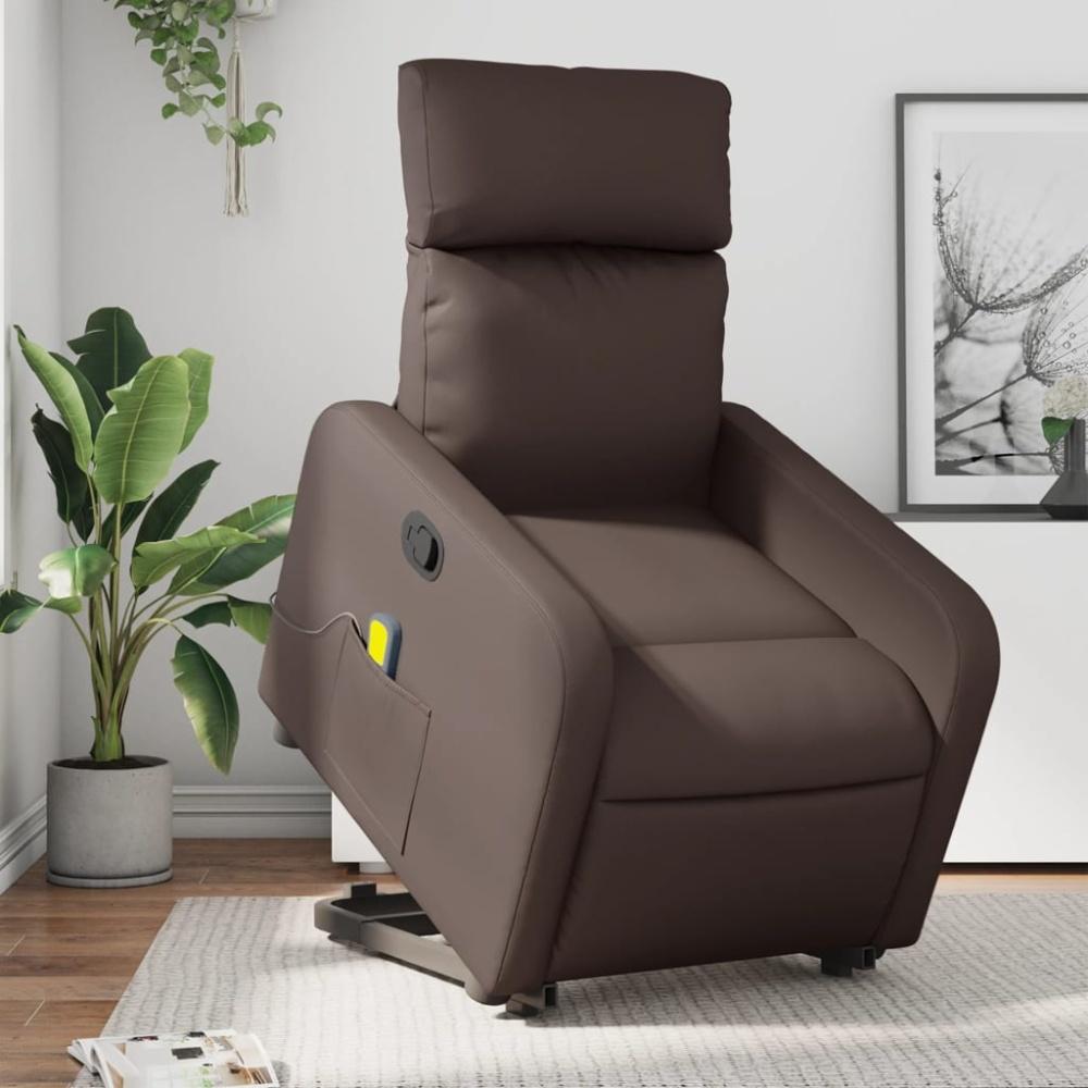 vidaXL Massagesessel mit Aufstehhilfe Braun Kunstleder 3206758 Bild 1