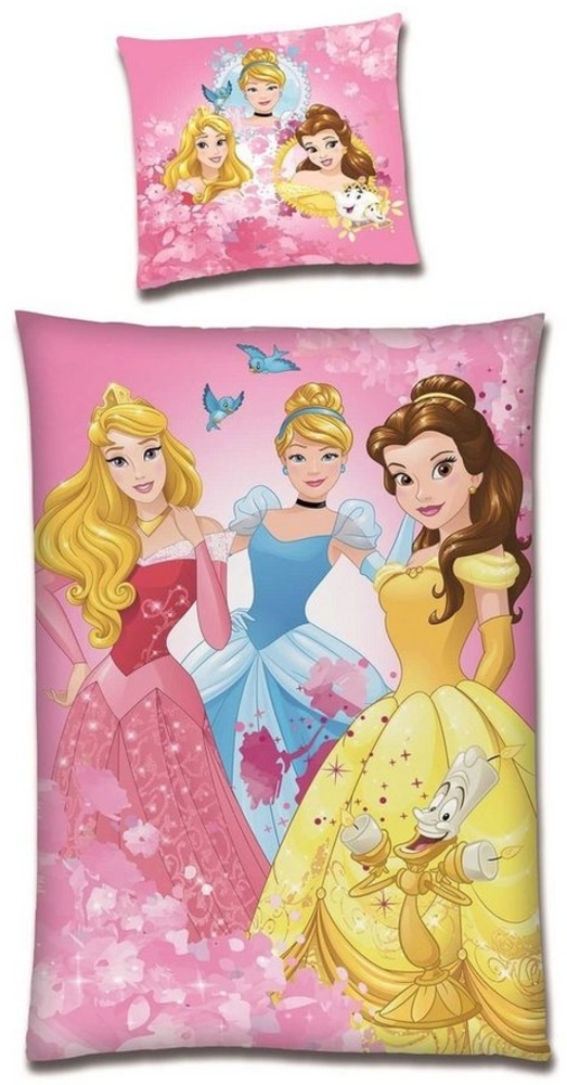 Disney Prinzessinnen Bettwäsche Set 135x200 80x80 cm Rosa Fleece Bettwäsche für den Winter mit Reißverschluss Bild 1