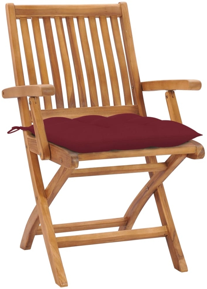 vidaXL Gartenstühle 2 Stk. mit Weinroten Kissen Massivholz Teak 3062430 Bild 1