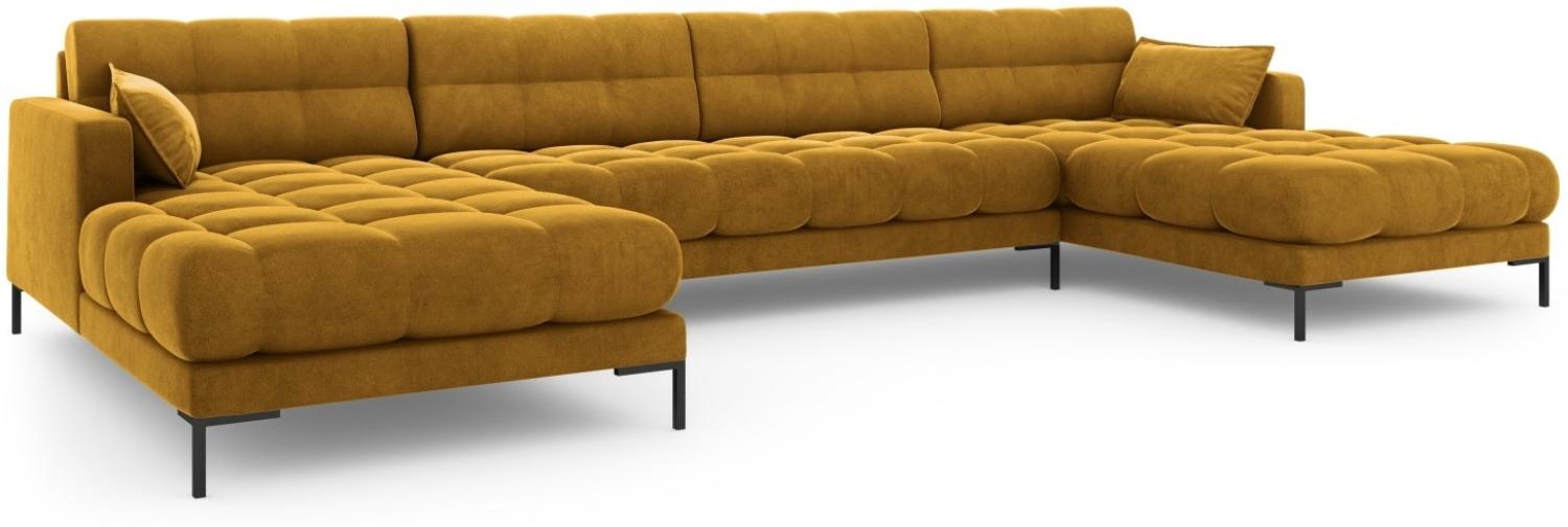 Micadoni 6-Sitzer Samtstoff Panorama Sofa Mamaia | Bezug Yellow | Beinfarbe Black Metal Bild 1