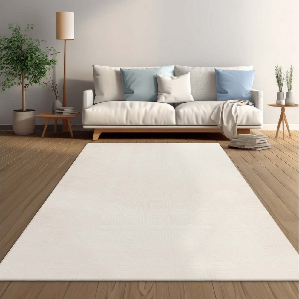 TaraCarpet Teppich Taipe-Piastrella Hasenfell extra weich Hoch-Tief-Struktur, rechteckig, Höhe: 13 mm, Hasenfell Welle creme Wohnzimmer Schlafzimmer Esszimmer 60X110 Bild 1