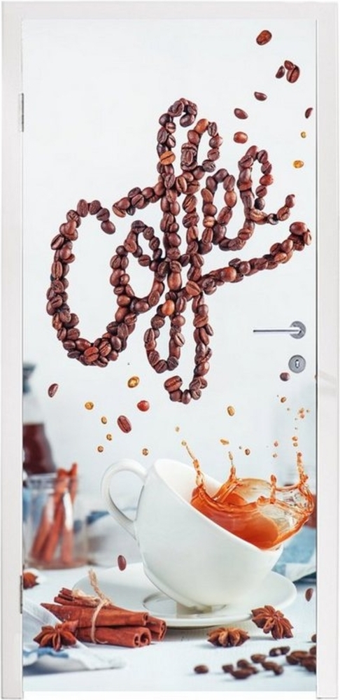 MuchoWow Türtapete Stilleben mit gekippter Kaffeetasse, Matt, bedruckt, (1 St), Selbstklebende Tapete, Folie für Möbel, 75x205 cm Bild 1