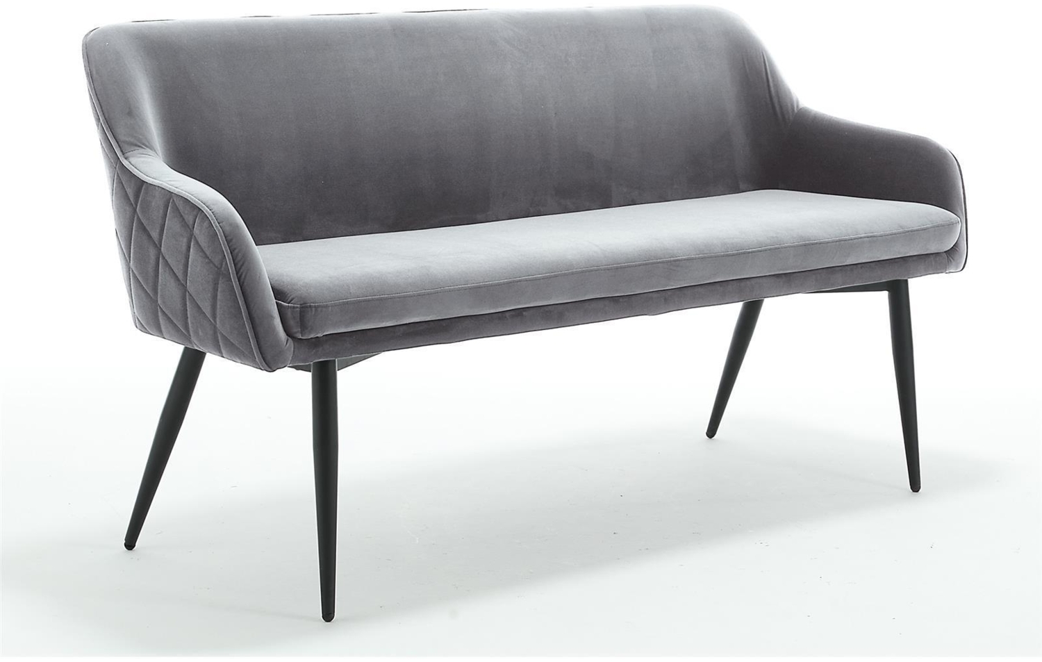 Sitzbank Samt Grau mit Armlehnen und Rückensteppung Finja 160 x 61 x 85 Bild 1