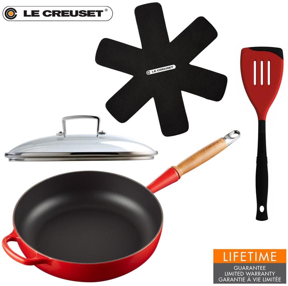 Le Creuset Sautépfanne 28 cm kirschrot mit Glasdeckel Wender Pfannenschutz - Rot - 25 bis 28 cm Bild 1