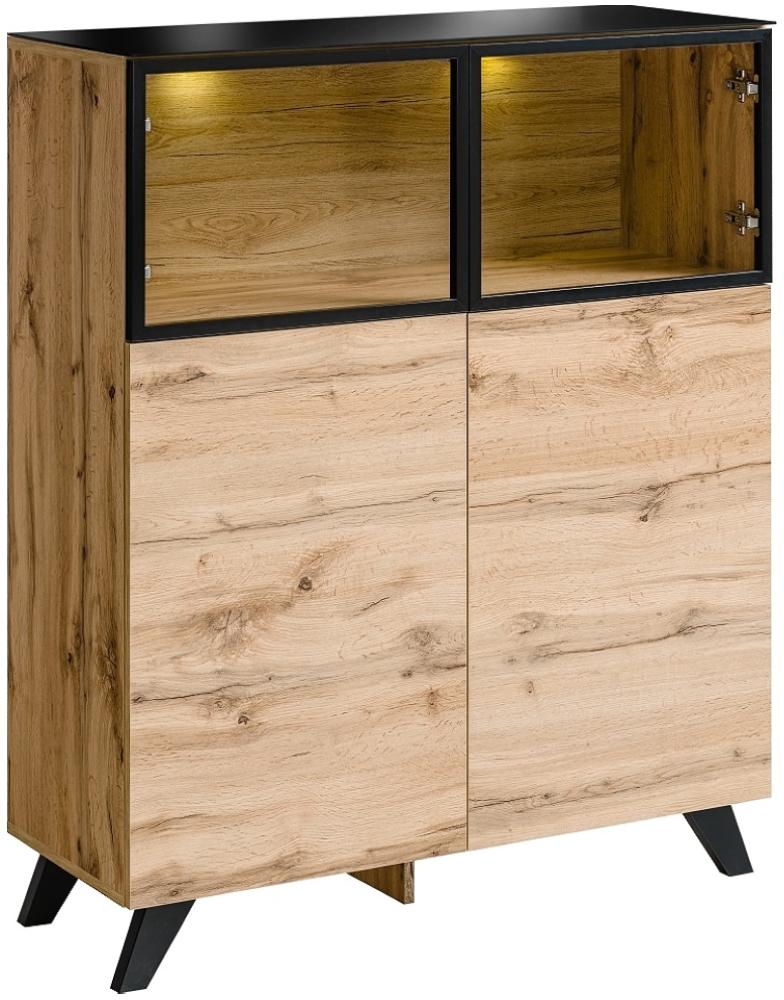 99rooms Thon Highboard 123x100x40 cm Eiche Schwarz Bild 1