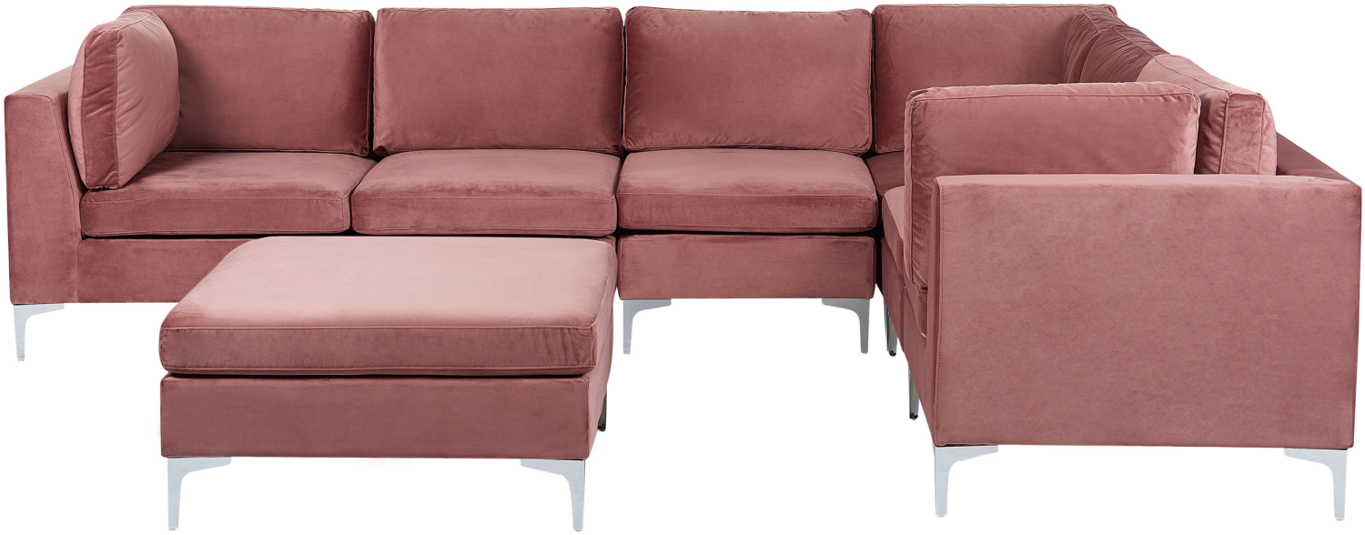 6-Sitzer Ecksofa Samtstoff rosa linksseitig mit Ottomane EVJA Bild 1