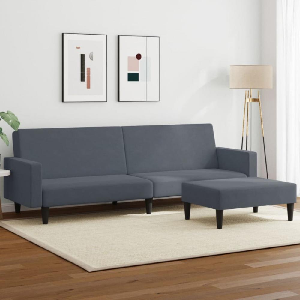 Schlafsofa 2-Sitzer mit Fußhocker Dunkelgrau Samt (Farbe: Grau) Bild 1