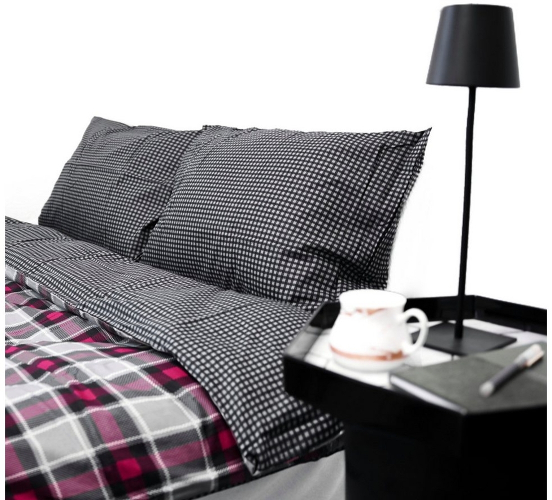 Wendebettwäsche aus 100% Baumwolle mit Decken- und Kissenbezug Karomuster 200x200 cm Bild 1