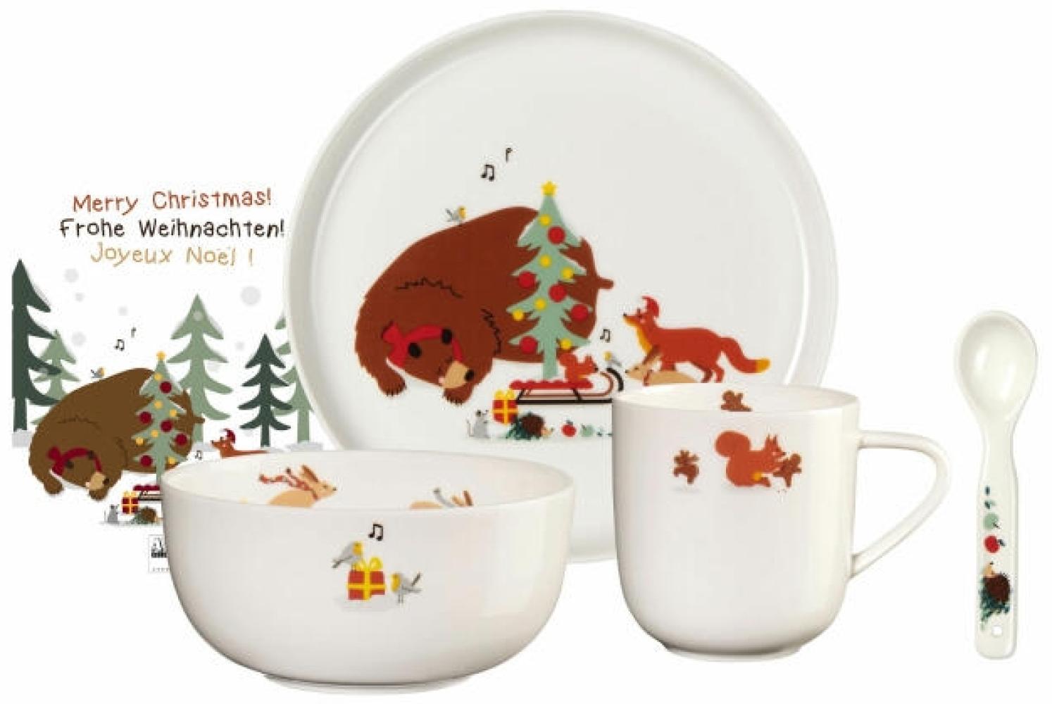 ASA Selection kids Kindergeschirrset Christmas for Bruno, 4-tlg, Kindergeschirr, Kinder Geschirr, Teller, Schüssel, Fine Bone China, Weiß Glänzend, 38960314 Bild 1