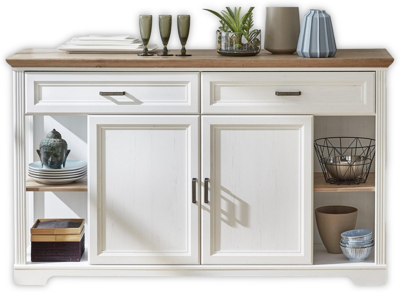 Sideboard JASMIN Pinie weiß Nachbildung mit offenen Fächern Bild 1