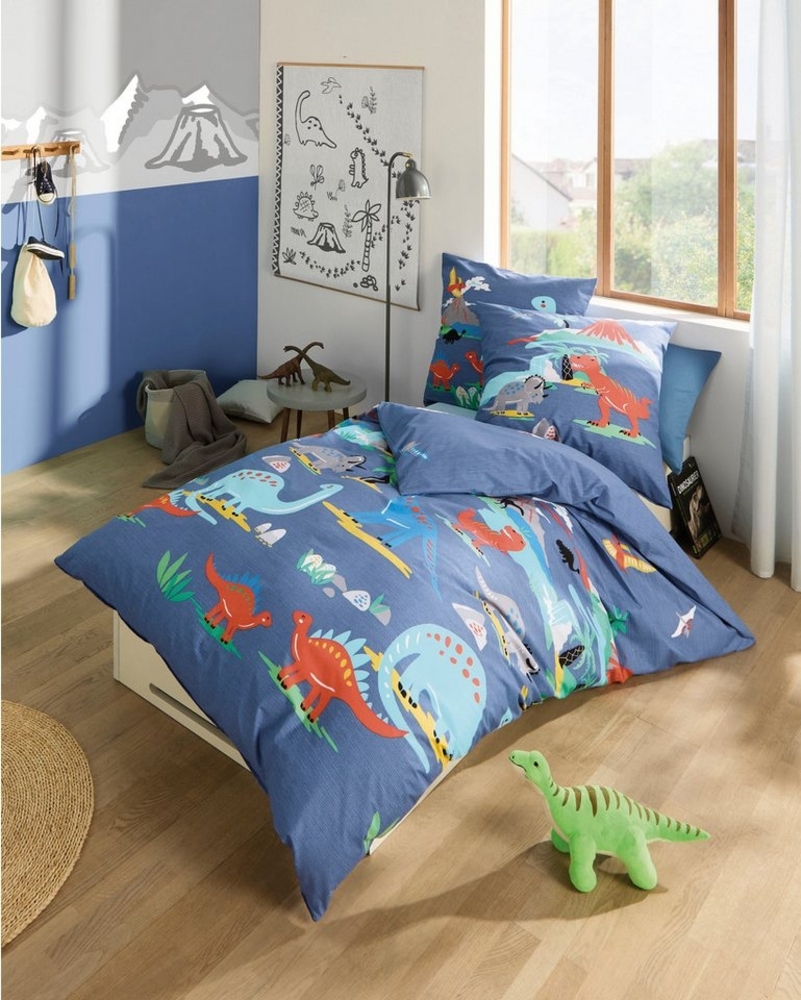 Kaeppel Kinderbettwäsche Dinosaurus, Feinbiber, 2 teilig, Mit Dinosaurier Bild 1