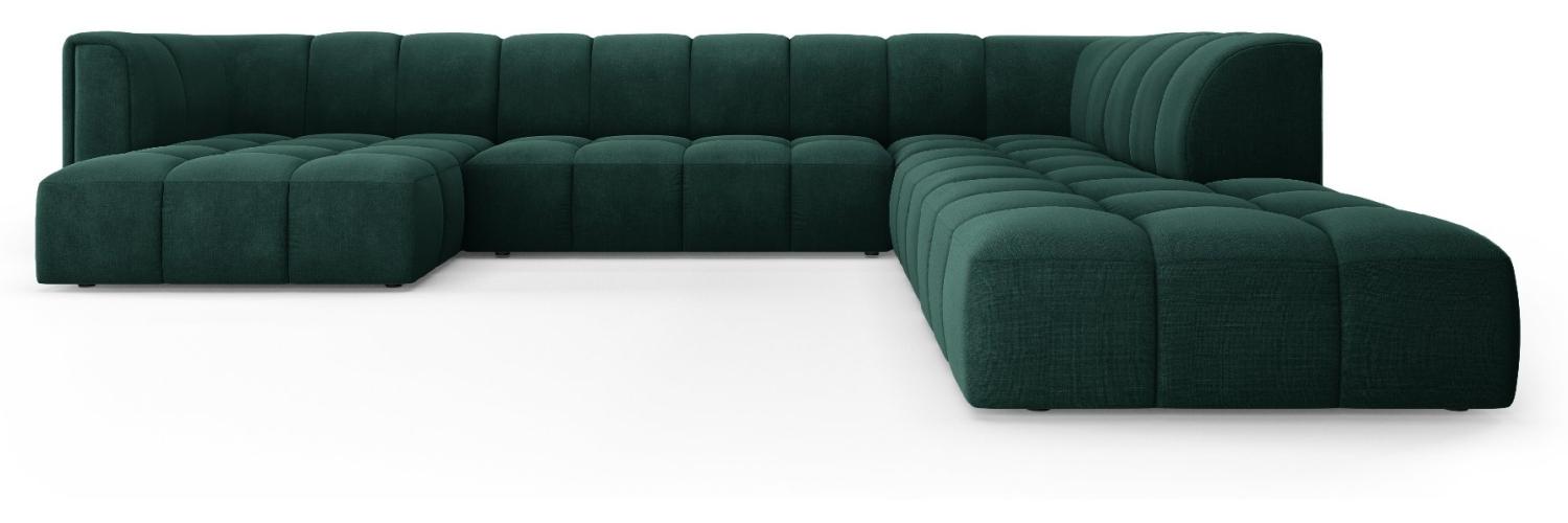 Micadoni Modulares Panorama Ecksofa Serena 7-Sitzer Strukturierter Stoff, Flaschengrün Bild 1