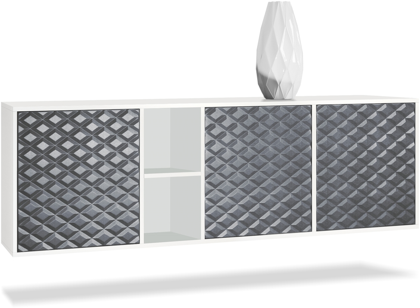 Sideboard Kommode Cuba, Korpus in Weiß matt / Fronten in 3D Stahlgrau Bild 1