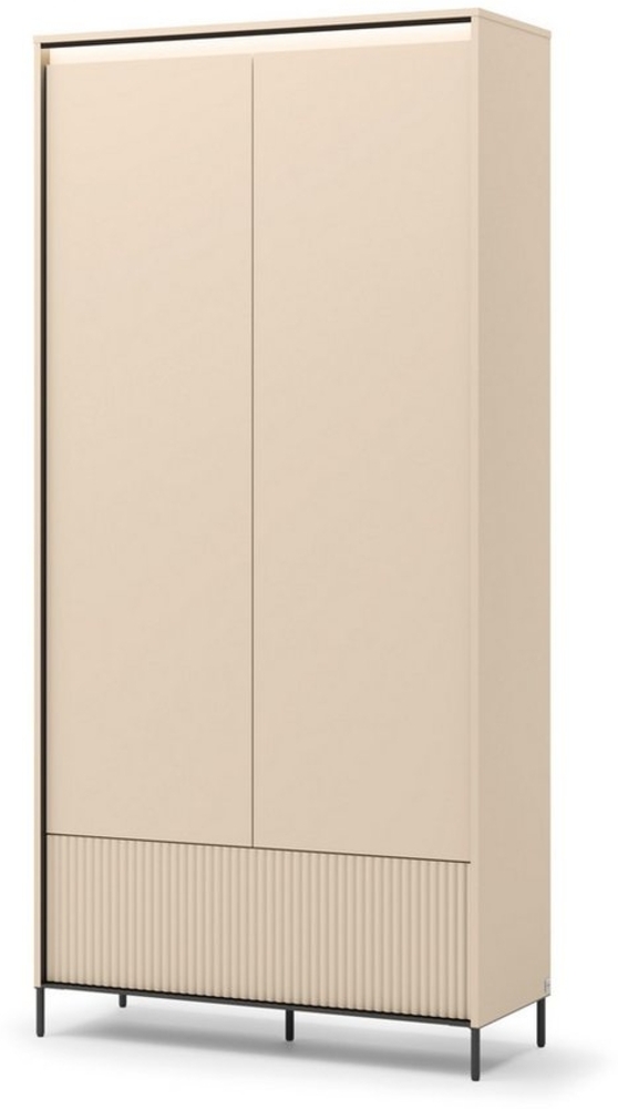 Compleo Kleiderschrank mit Schublade,2 Türen, Modern Schrank mit Lamellen BEIGE Bild 1