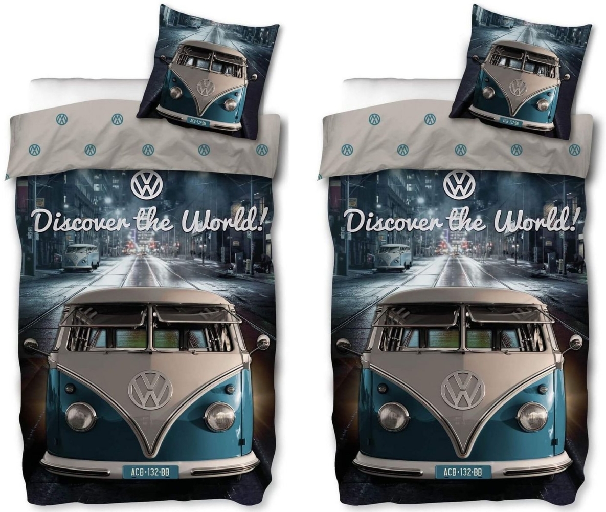 SkyBrands Bettwäsche VW Bulli - Partner-Bettwäsche mit Wendemotiv, Bus T1, 135x200 & 80x80, Baumwolle, 100% Baumwolle Bild 1