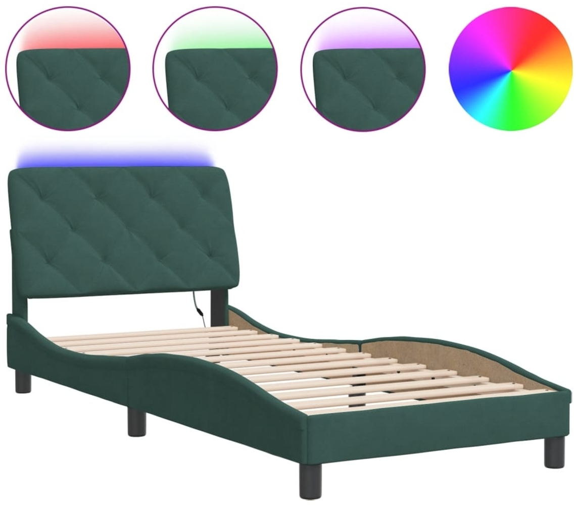 vidaXL Bettgestell mit LED ohne Matratze Dunkelgrün 90x190 cm Samt 3213828 Bild 1
