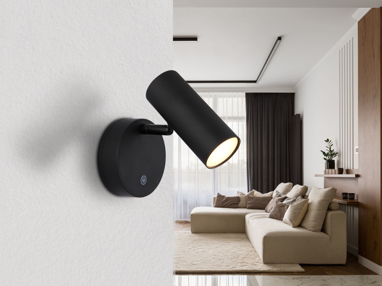 LED Wandlampe, Touchdimmer, schwarz, beweglich, Akku, H 12,5 cm Bild 1