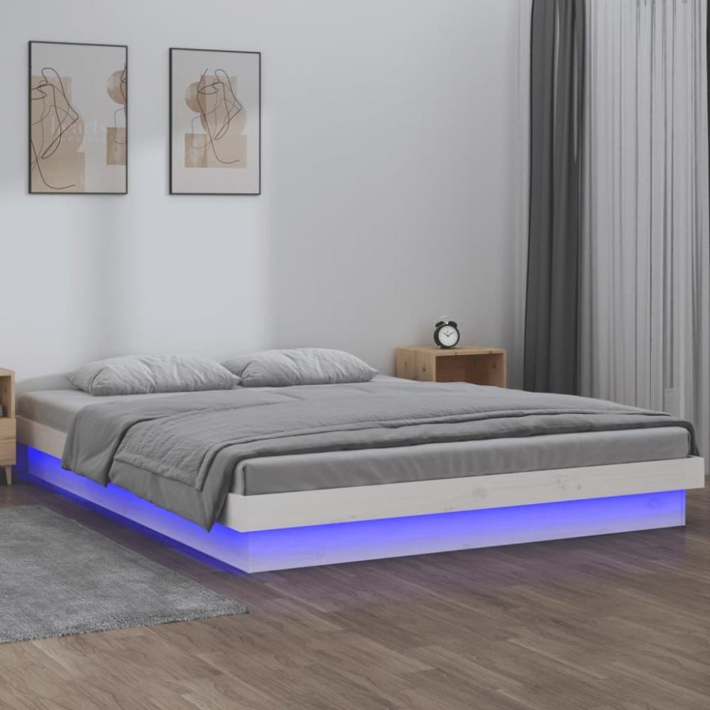 vidaXL Massivholzbett mit LEDs Weiß 140x190 cm 820018 Bild 1