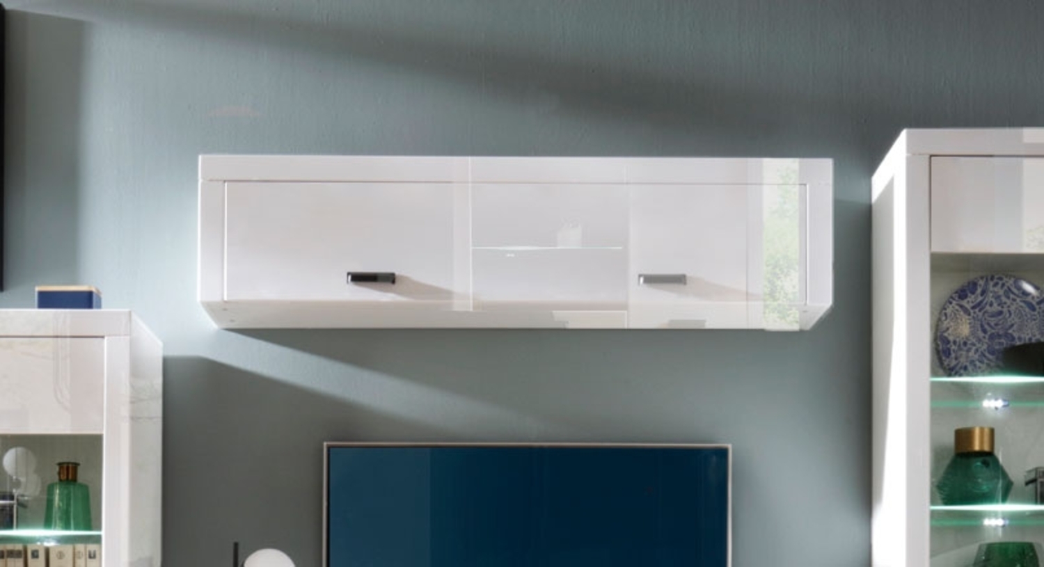 Hängeschrank "Essen" Wandschrank 152cm weiß Hochglanz MDF Bild 1