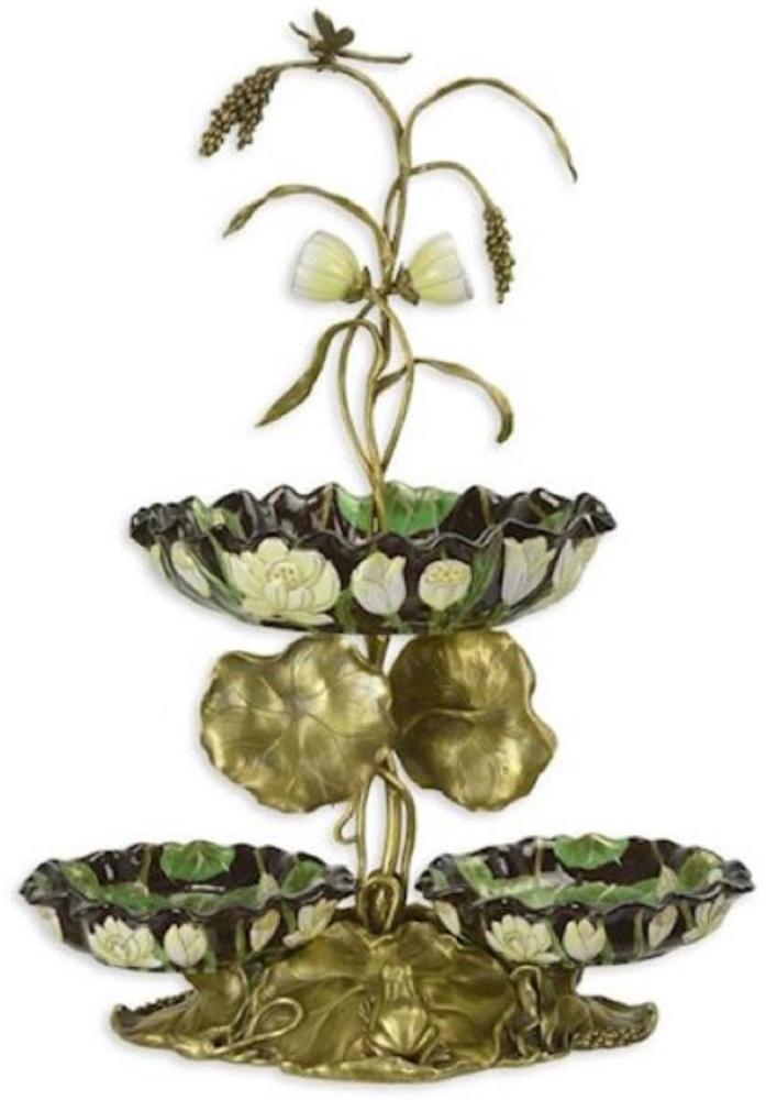 Casa Padrino Jugendstil Deko Etagere mit Blumen Design Gold / Mehrfarbig 38,6 x 25,4 x H. 53 cm - Barock & Jugendstil Gastronomie Accessoires Bild 1