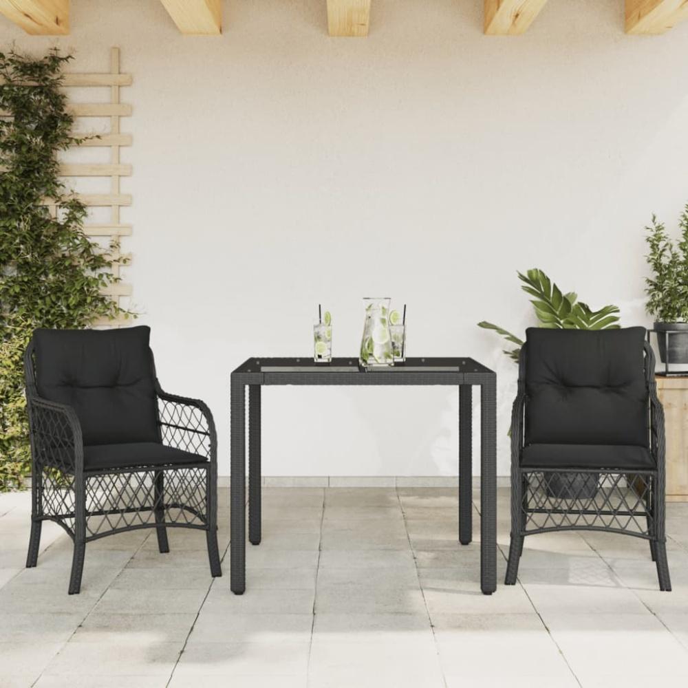 vidaXL 3-tlg. Bistro-Set mit Kissen Schwarz Poly Rattan 3212024 Bild 1