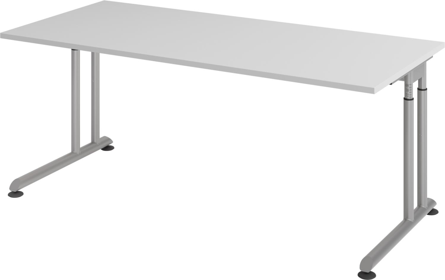 bümö höhenverstellbarer Schreibtisch Z-Serie 180x80 cm in grau, Gestell in Silber - großer PC Tisch für's Büro manuell höhenverstellbar, Computertisch verstellbar, ZS-19-5-S Bild 1