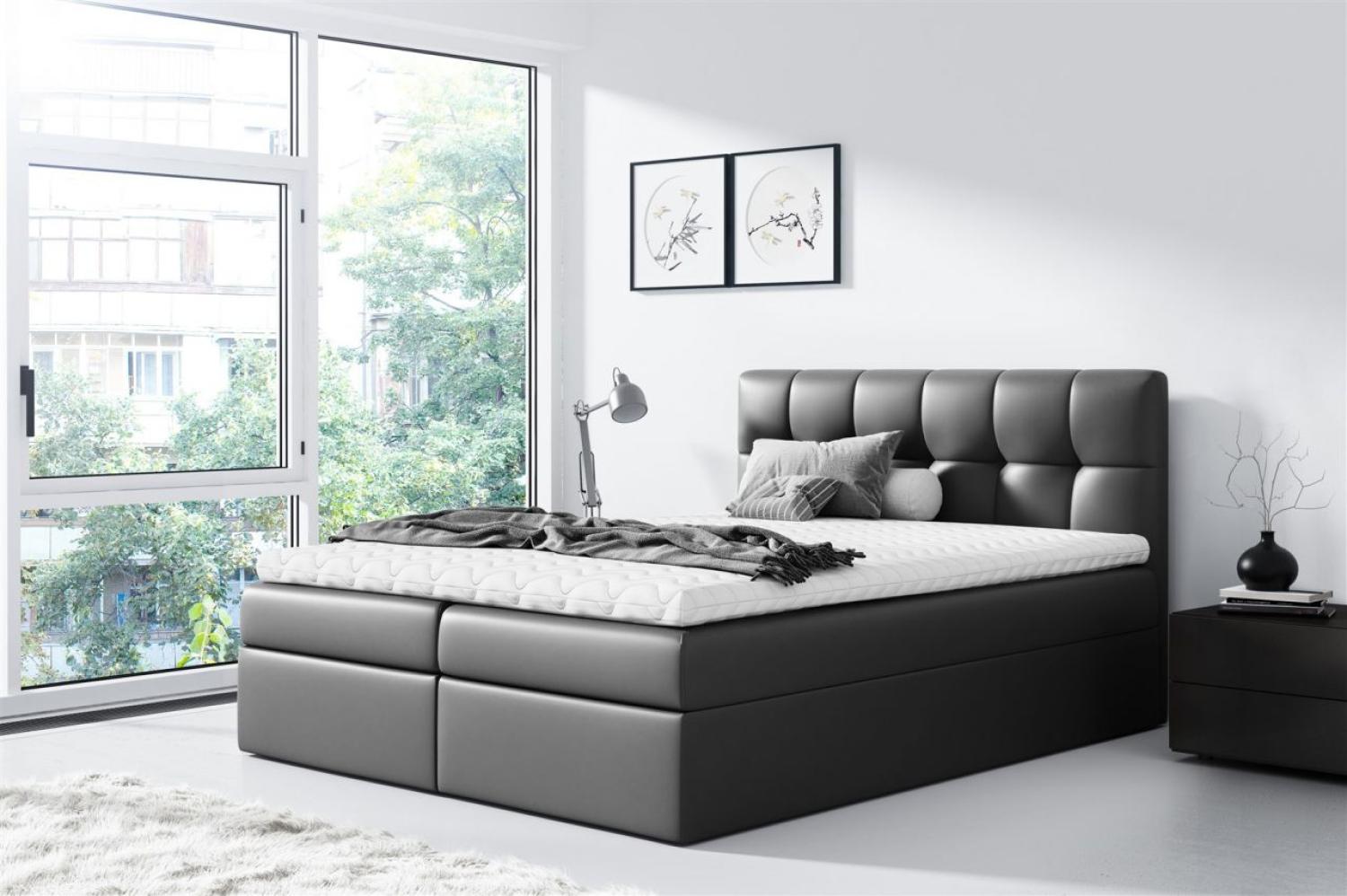 Boxspringbett CARMEN 200x200 cm Kunstleder Schwarz Bild 1