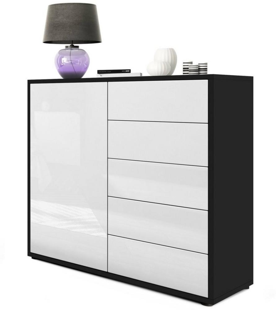 Vladon Sideboard Ben V2, Kommode mit 1 Tür und 5 Schubladen, Schwarz matt/Weiß Hochglanz (79 x 74 x 36 cm) Bild 1