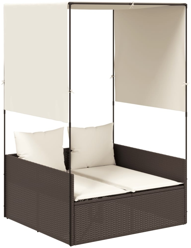 vidaXL Doppel-Sonnenliege mit Dach und Vorhängen Braun Poly Rattan 4002756 Bild 1