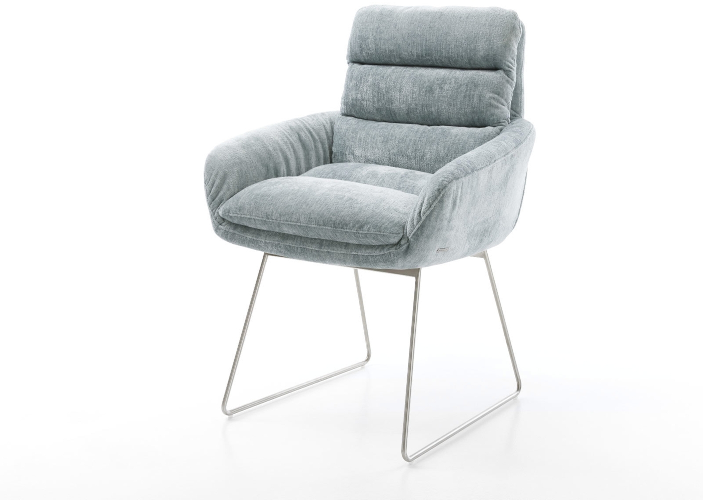 Esszimmerstuhl Abelia-Flex mit Armlehnen Chenille Pastellblau Kufengestell Edelstahl Bild 1