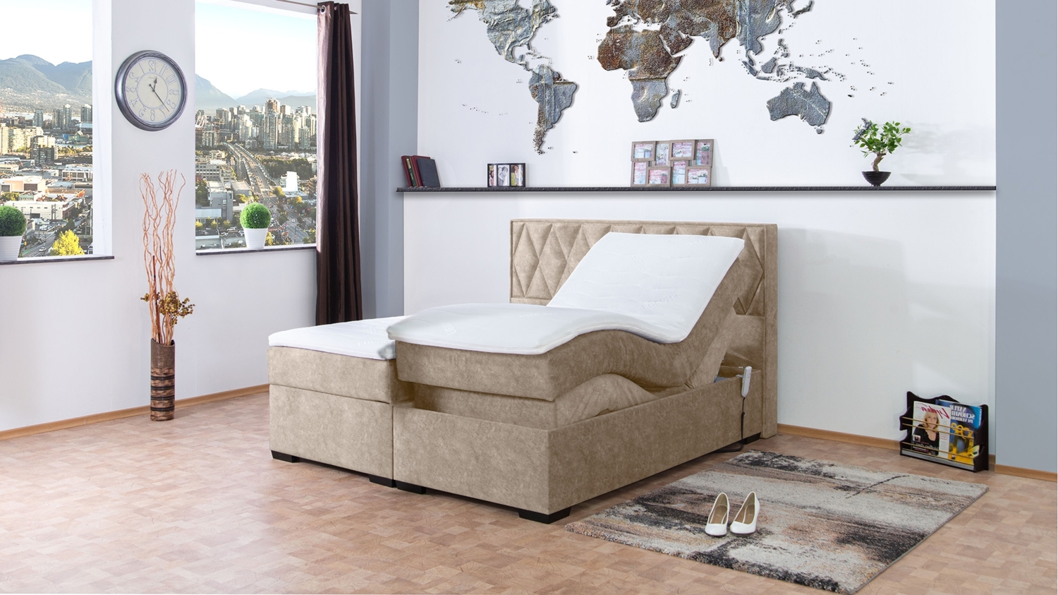 Meisterbetten Boxspringbett Loki 100x220 in DS-Beige, Matratzenbezug Nano, Ergoflex-Topper Bild 1