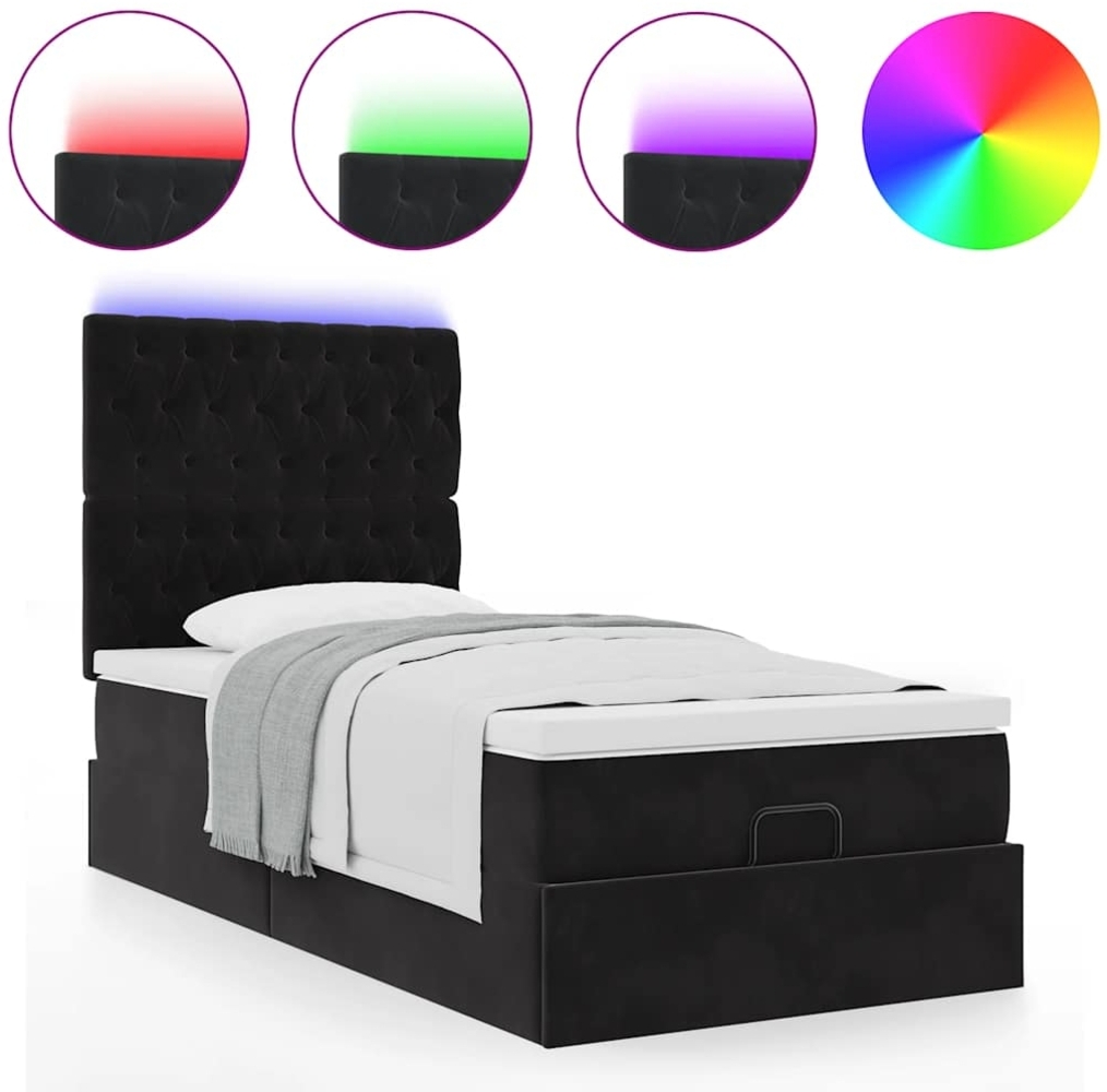 vidaXL Ottoman-Bett mit Matratzen & LEDs Schwarz 100x200 cm Samt 3314374 Bild 1