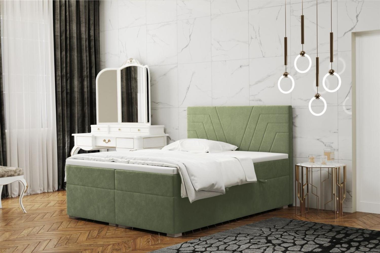 Boxspringbett Schlafzimmerbett RAMON 120x200cm in Stoff Matt Velvet Olive Bild 1