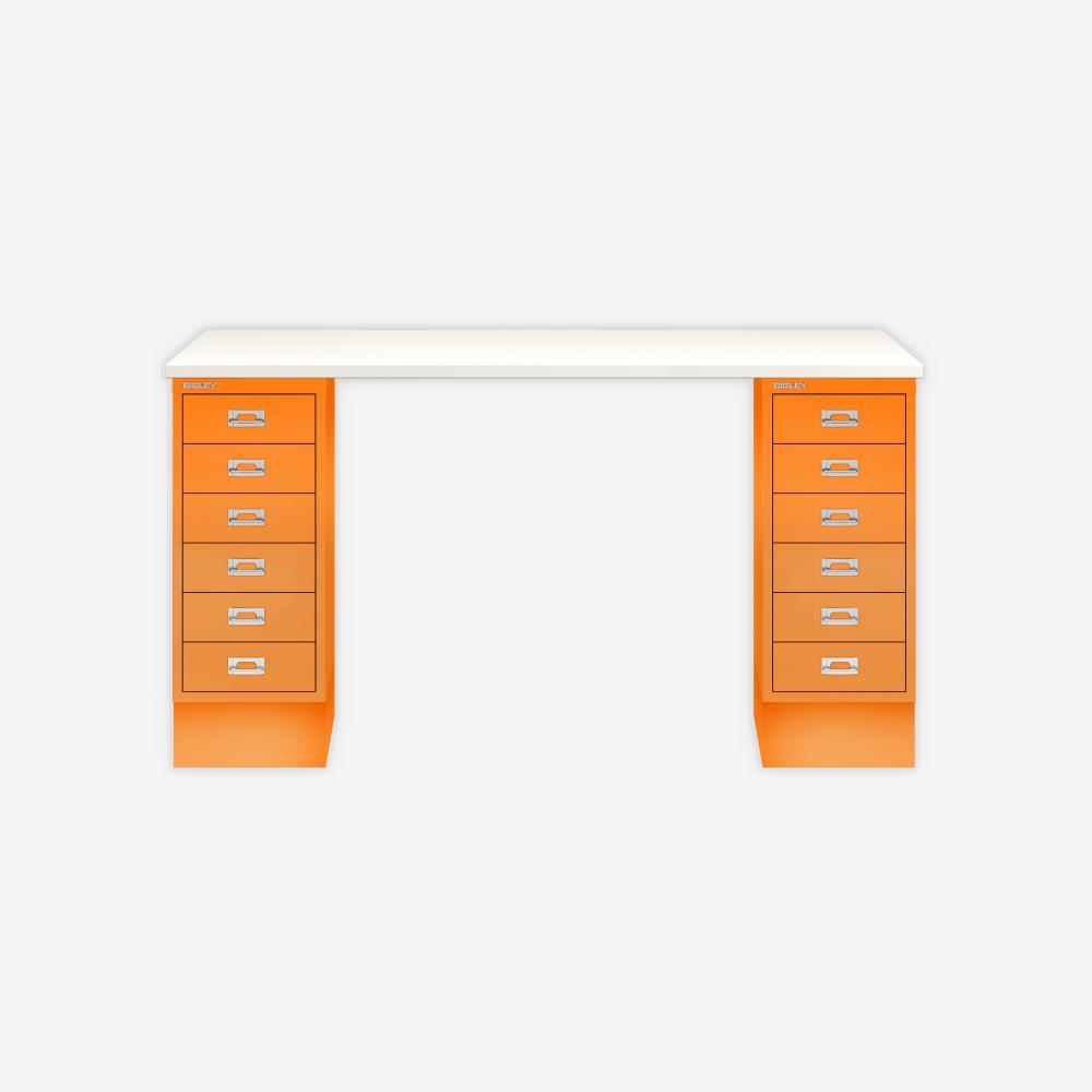 MultiDesk, 2 MultiDrawer mit 6 Schüben, Dekor Weiß, Farbe Orange, Maße: H 740 x B 1400 x T 600 mm Bild 1