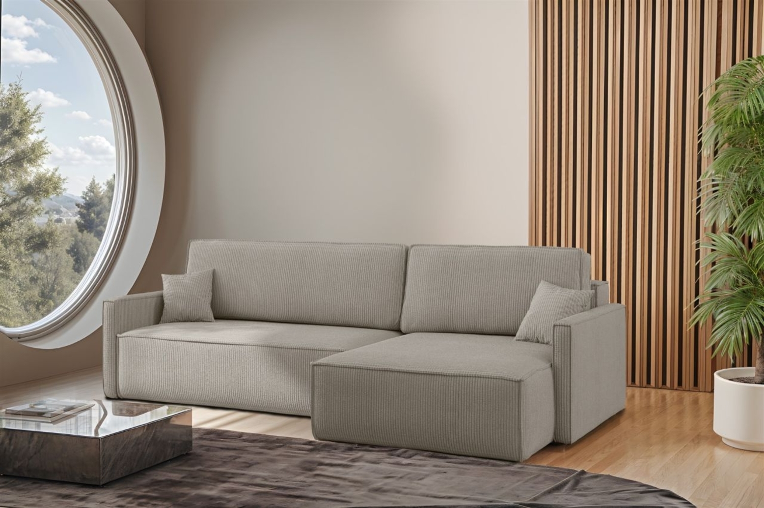 Ecksofa Schlafsofa Sofa LOUIS Stoff Scala Hellgrau Ottomane Rechts Bild 1