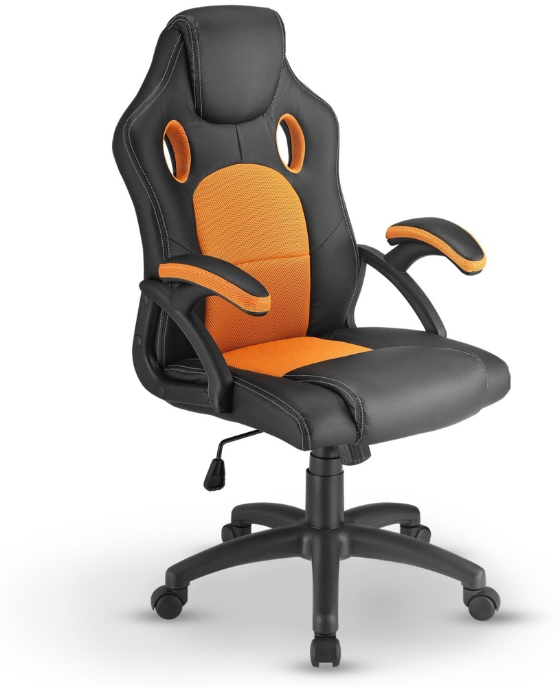 Juskys Racing Schreibtischstuhl Montreal (orange) ergonomisch, höhenverstellbar & gepolstert, bis 120 kg - Bürostuhl Drehstuhl PC Gaming Stuhl Bild 1