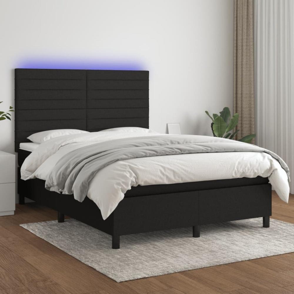 vidaXL Boxspringbett mit Matratze & LED Schwarz 140x190 cm Stoff 3134951 Bild 1
